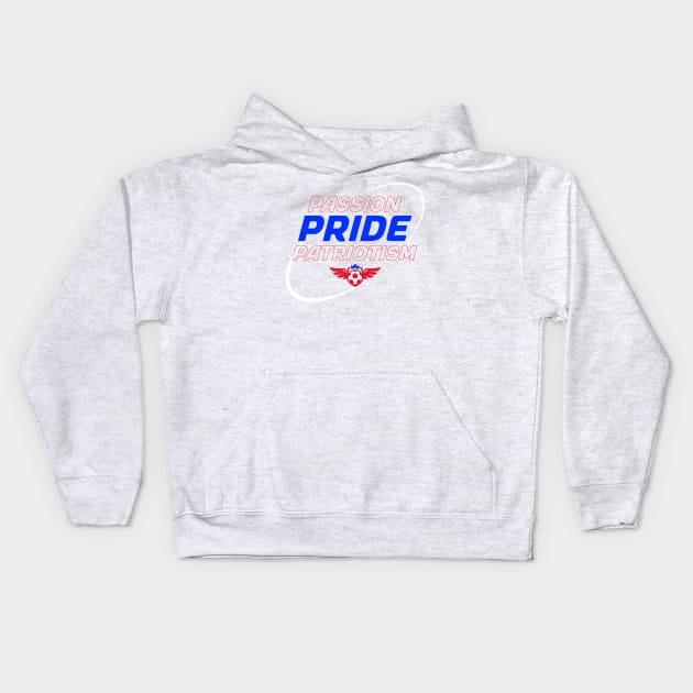 USA Soccer T Shirt, USWNT USMNT Passion Pride Patriotism Kids Hoodie by Boriuano's Apparel Shop